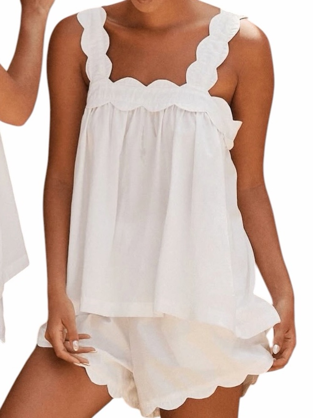 Piyama Off-White Scallop Trim "Elodie" Sleep Cami & Shorts Set XXL